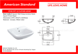American Standard New Codie-S Square Wall Hung Lavatory Basin Square Front Shape (0948-WT-0)