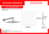 American Standard Slim-Rain Shower Head 300 x 300 mm Shower Arm (A-952-233)