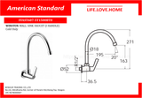 အမေရိကန် Standard Winston I-Handle နံရံကပ် မီးဖိုချောင် Mono အအေးသီးသန့် (FFAST607-5T1500BT0)