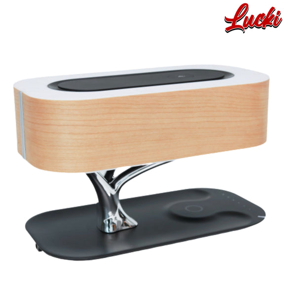 Wooden Lamp with Bluetooth Speaker & Wireless Phone Charger